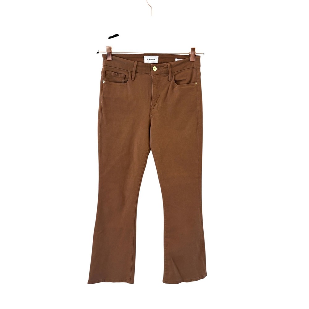 FRAME Le Crop Mini Boot Coated Jeans Womens 27 Tobacco Denim High Rise Flare